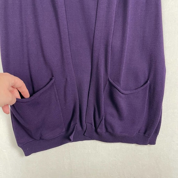 Gap Long Sleeveless Cardigan Sweater‎ Pockets Purple & Black Mesh Women's Medium - Picture 4 of 13
